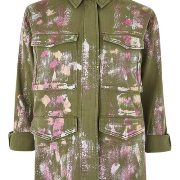 ❌SOLD❌NWT TOPSHOP Ethan Metallic Green Foil Shirt - Picture 4 of 4